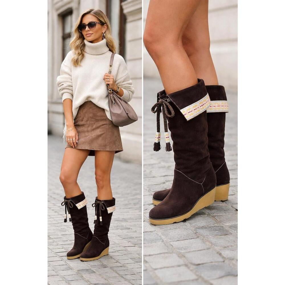 Marc Jacobs Stivali Mid Embroidered Calf Suede Wedge Boots Brown Tassel 36/US 6